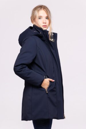 JACKET Lunga con cappuccio removibile e cerniere metallizzate