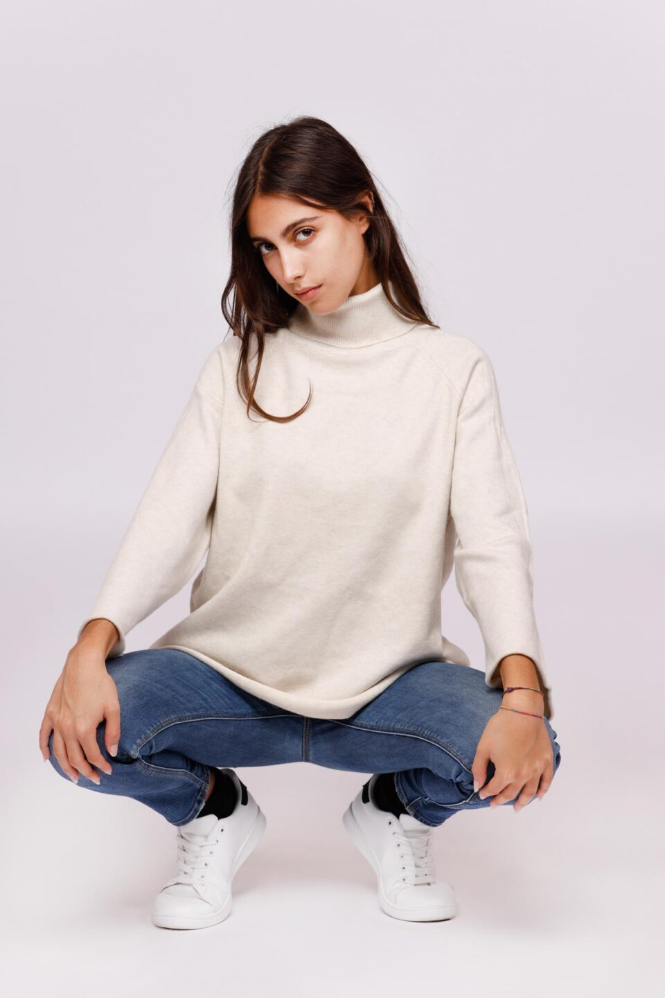 MAGLIA dolcevita con ricamo e bordi risvoltati ONEWORLD HYBRID