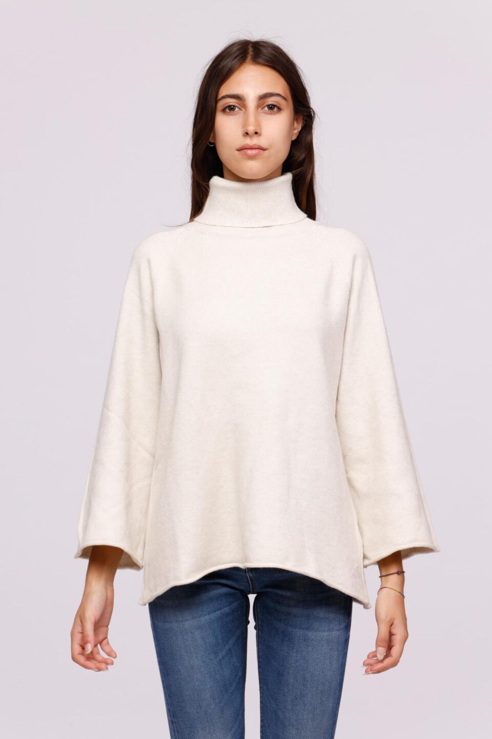 MAGLIA dolcevita con ricamo e bordi risvoltati ONEWORLD HYBRID