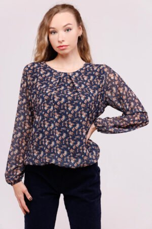 BLUSA a fiori a girocollo con pieghe sul davanti