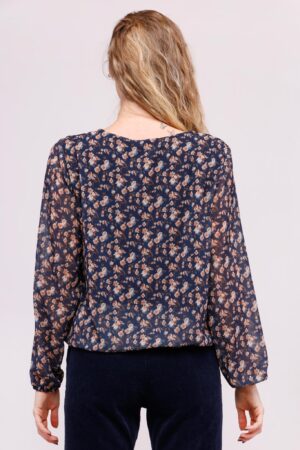 BLUSA a fiori a girocollo con pieghe sul davanti