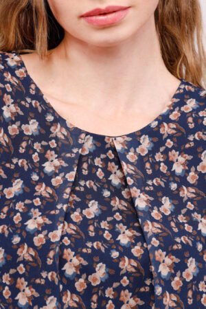 BLUSA a fiori a girocollo con pieghe sul davanti