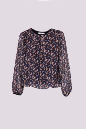 BLUSA a fiori a girocollo con pieghe sul davanti