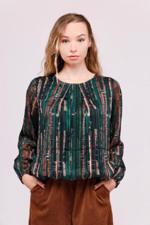 BLUSA fantasia a righe con maniche a sbuffo e pieghe sul davanti