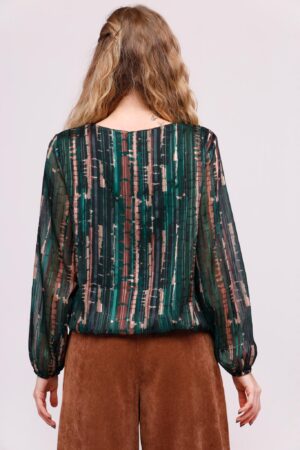 BLUSA fantasia a righe con maniche a sbuffo e pieghe sul davanti