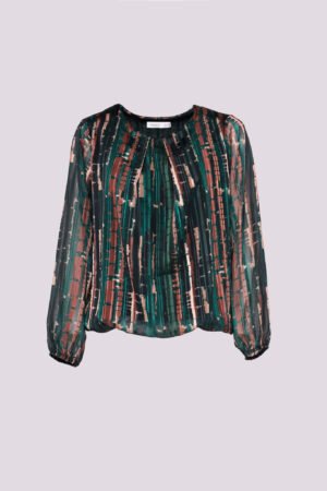 BLUSA fantasia a righe con maniche a sbuffo e pieghe sul davanti
