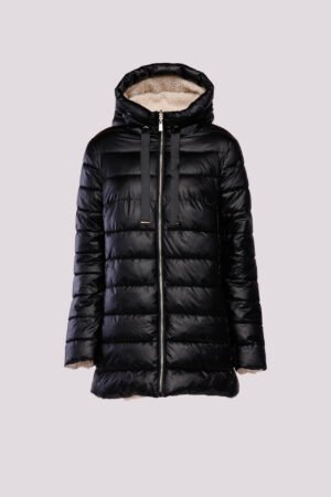 CAPPOTTO piumino lungo con nastro di chiusura sul cappuccio