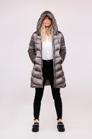 CAPPOTTO piumino lungo con doppio cordino e occhielli sul cappuccio ONEWORLD HYBRID