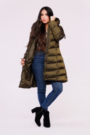 CAPPOTTO piumino lungo con doppio cordino e occhielli sul cappuccio ONEWORLD HYBRID