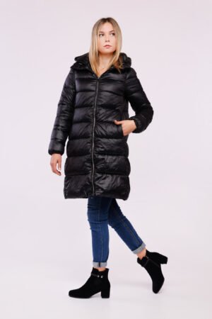 CAPPOTTO piumino lungo trapuntato con elastico con gancio di chiusura sul cappuccio ONEWORLD HYBRID