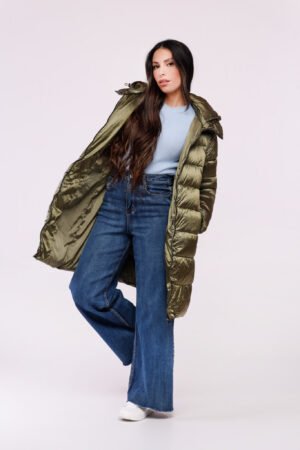 CAPPOTTO piumino lungo trapuntato con elastico con gancio di chiusura sul cappuccio ONEWORLD HYBRID