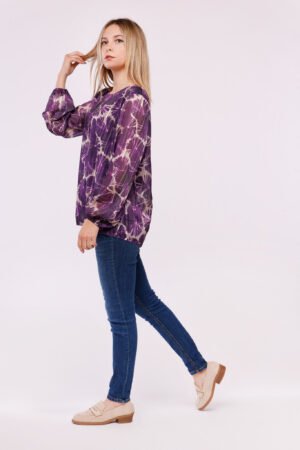 BLUSA fantasia foliage a girocollo con maniche a sbuffo ONEWORLD HYBRID