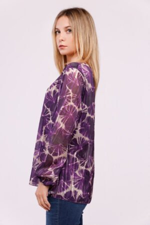 BLUSA fantasia foliage a girocollo con maniche a sbuffo