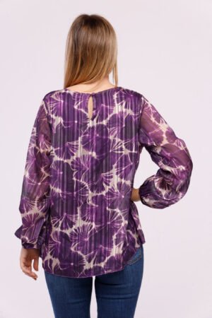 BLUSA fantasia foliage a girocollo con maniche a sbuffo