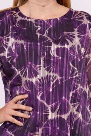 BLUSA fantasia foliage a girocollo con maniche a sbuffo