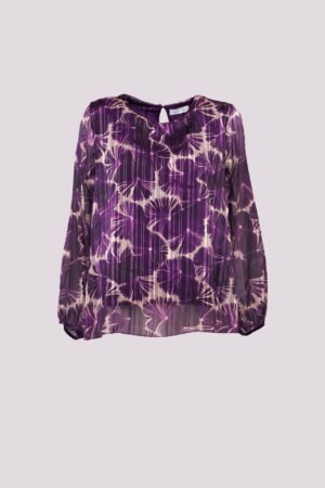 BLUSA fantasia foliage a girocollo con maniche a sbuffo