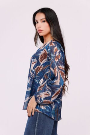 BLUSA fantasia di fiori a girocollo con maniche a sbuffo