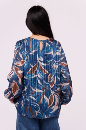 BLUSA fantasia di fiori a girocollo con maniche a sbuffo