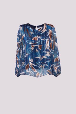 BLUSA fantasia di fiori a girocollo con maniche a sbuffo