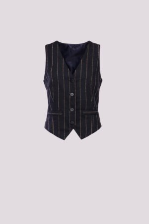 GILET gessato con bottoni ad asola e taschini decorativi