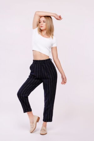 PANTALONE gessato con risvolti alle caviglie e elastico in vita ONEWORLD HYBRID