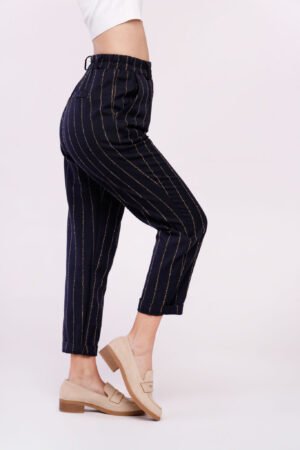 PANTALONE gessato con risvolti alle caviglie e elastico in vita