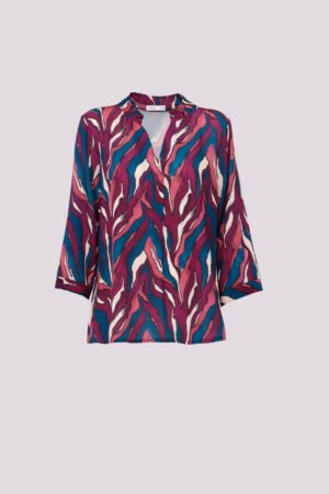 BLUSA fantasia astratta multicolor con scollo alla coreana aperto sul davanti
