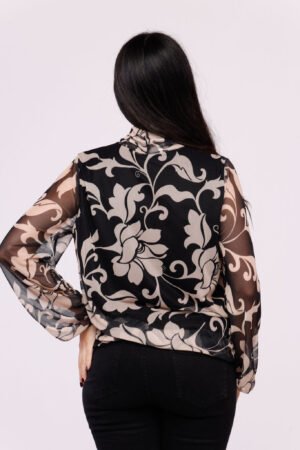 BLUSA fantasia floreale con collo alto e mancihe a sbuffo