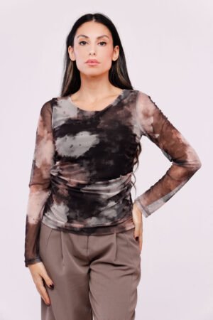 BLUSA a girocollo elasticizzata con stampa fantasia clouds