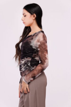 BLUSA a girocollo elasticizzata con stampa fantasia clouds