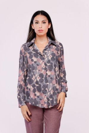 CAMICIA fantasia a pois colletto elegante a punta corta e bottoncini sulle maniche