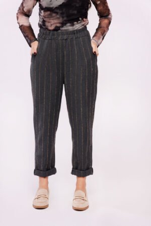 PANTALONE gessato con risvolti alle caviglie taschine laterali