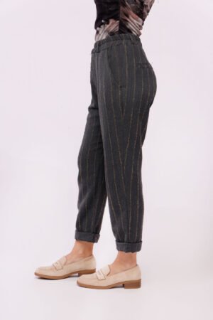 PANTALONE gessato con risvolti alle caviglie taschine laterali