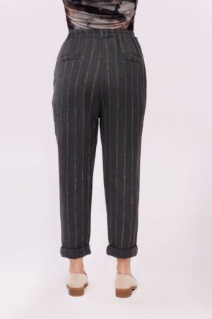 PANTALONE gessato con risvolti alle caviglie taschine laterali