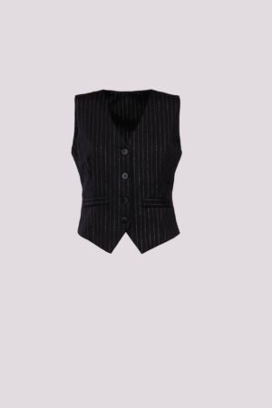 GILET rigato monopetto con taschini decorativi