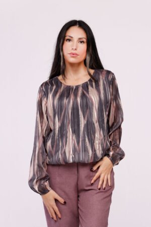 BLUSA a girocollo fantasia multicolore con elastico sui bordi