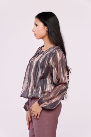 BLUSA a girocollo fantasia multicolore con elastico sui bordi