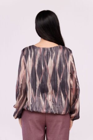 BLUSA a girocollo fantasia multicolore con elastico sui bordi