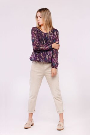 BLUSA a girocollo fantasia a schizzi di colore ed elastico sui bordi ONEWORLD HYBRID