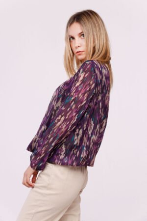 BLUSA a girocollo fantasia a schizzi di colore ed elastico sui bordi