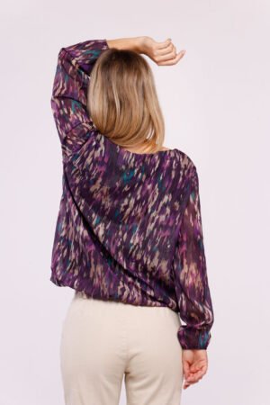 BLUSA a girocollo fantasia a schizzi di colore ed elastico sui bordi