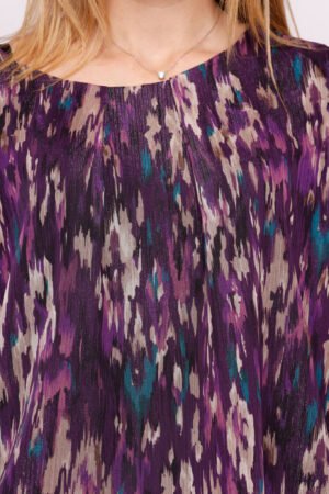 BLUSA a girocollo fantasia a schizzi di colore ed elastico sui bordi