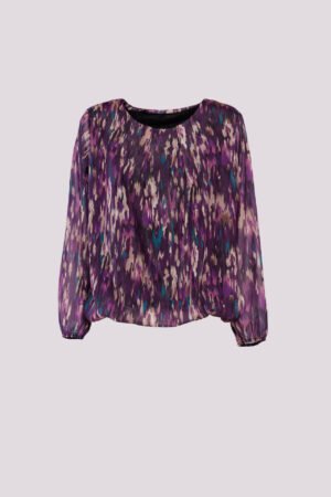 BLUSA a girocollo fantasia a schizzi di colore ed elastico sui bordi