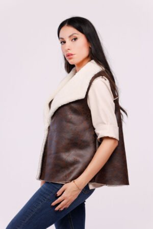 GILET casual con pellicciotto interno e tessuto tipo dainetto
