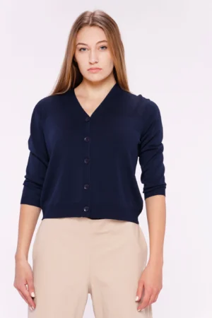 CARDIGAN con parte superiore traforata maniche a tre quarti e scollo a V