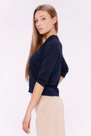 CARDIGAN con parte superiore traforata maniche a tre quarti e scollo a V