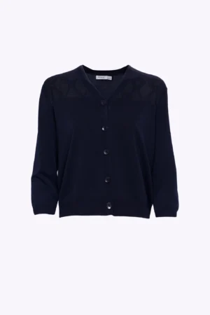 CARDIGAN con parte superiore traforata maniche a tre quarti e scollo a V