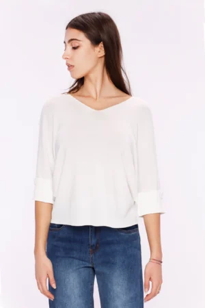 BLUSA con scollo a V bottoni decorativi sulle spalle e manica a tre quarti