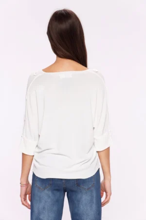 BLUSA con scollo a V bottoni decorativi sulle spalle e manica a tre quarti