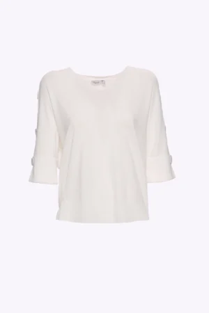 BLUSA con scollo a V bottoni decorativi sulle spalle e manica a tre quarti